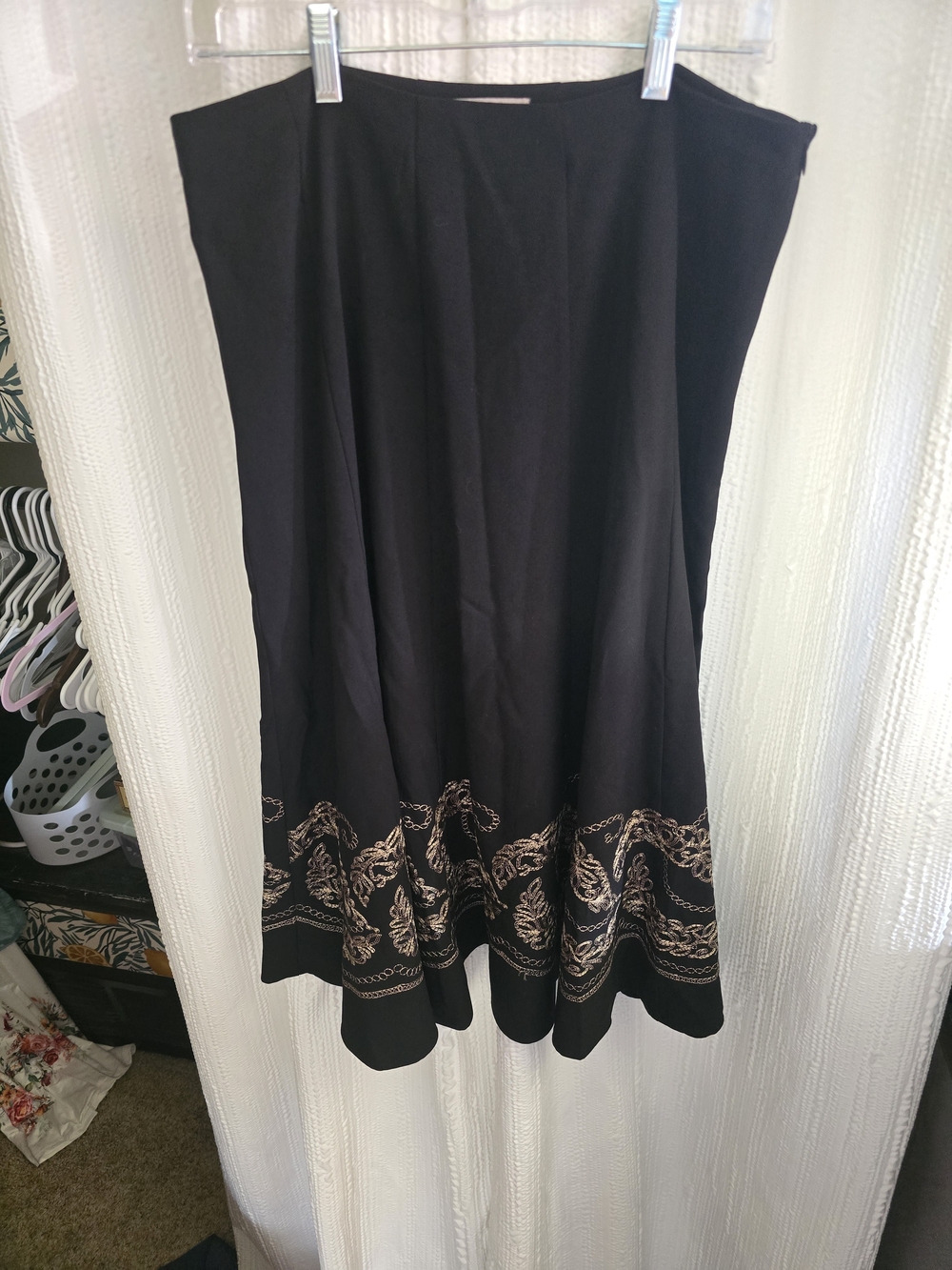 Womens 12 Allison Taylor Black Maxi Skirt with Gold Embroidery